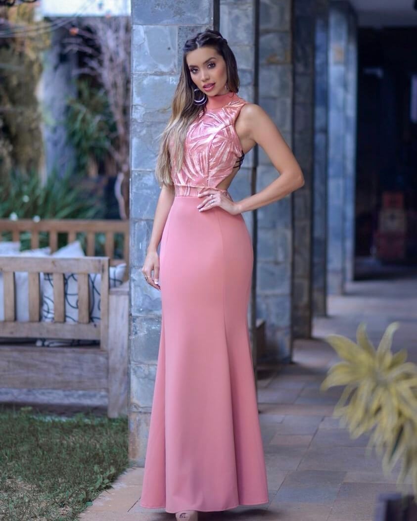 vestido rose longo mercado livre