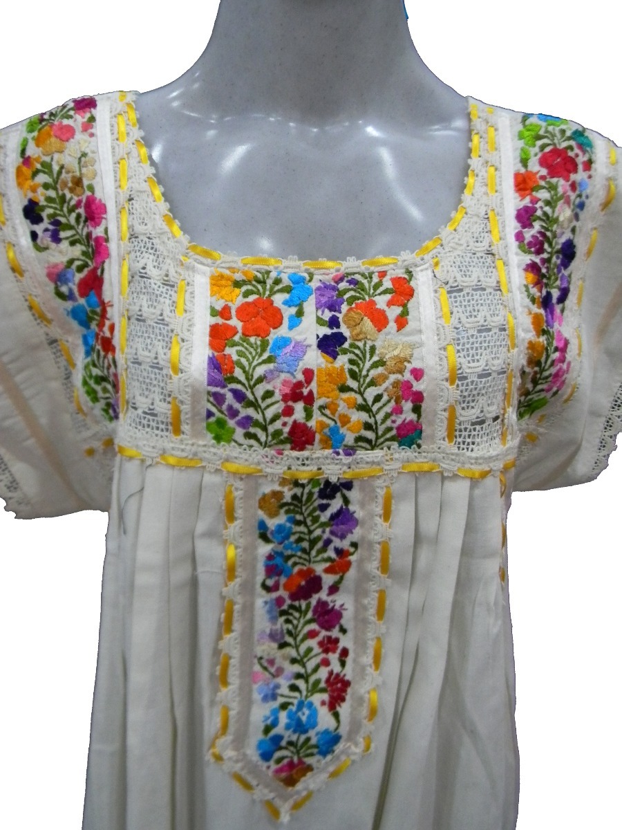 Vestidos Bordados A Mano De Oaxaca Vestido Mexicano Bordado A Mano Oaxaca 100% Algodon G-ex O93 - $ 1,100.