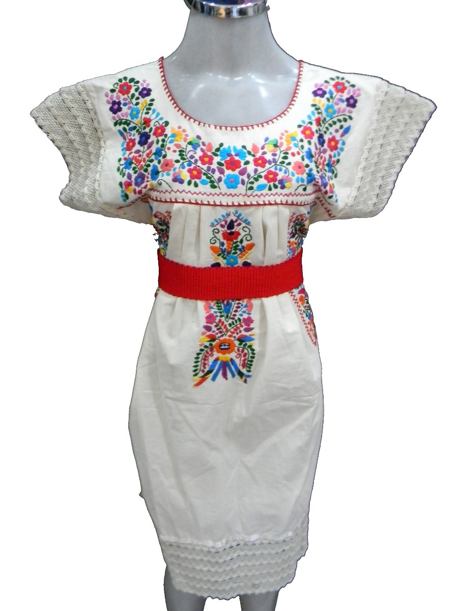 Vestidos Bordados A Mano De Oaxaca Vestido Mexicano Bordado A Mano Oaxaca 100% Algodón M/g Q57 - $ 660.00
