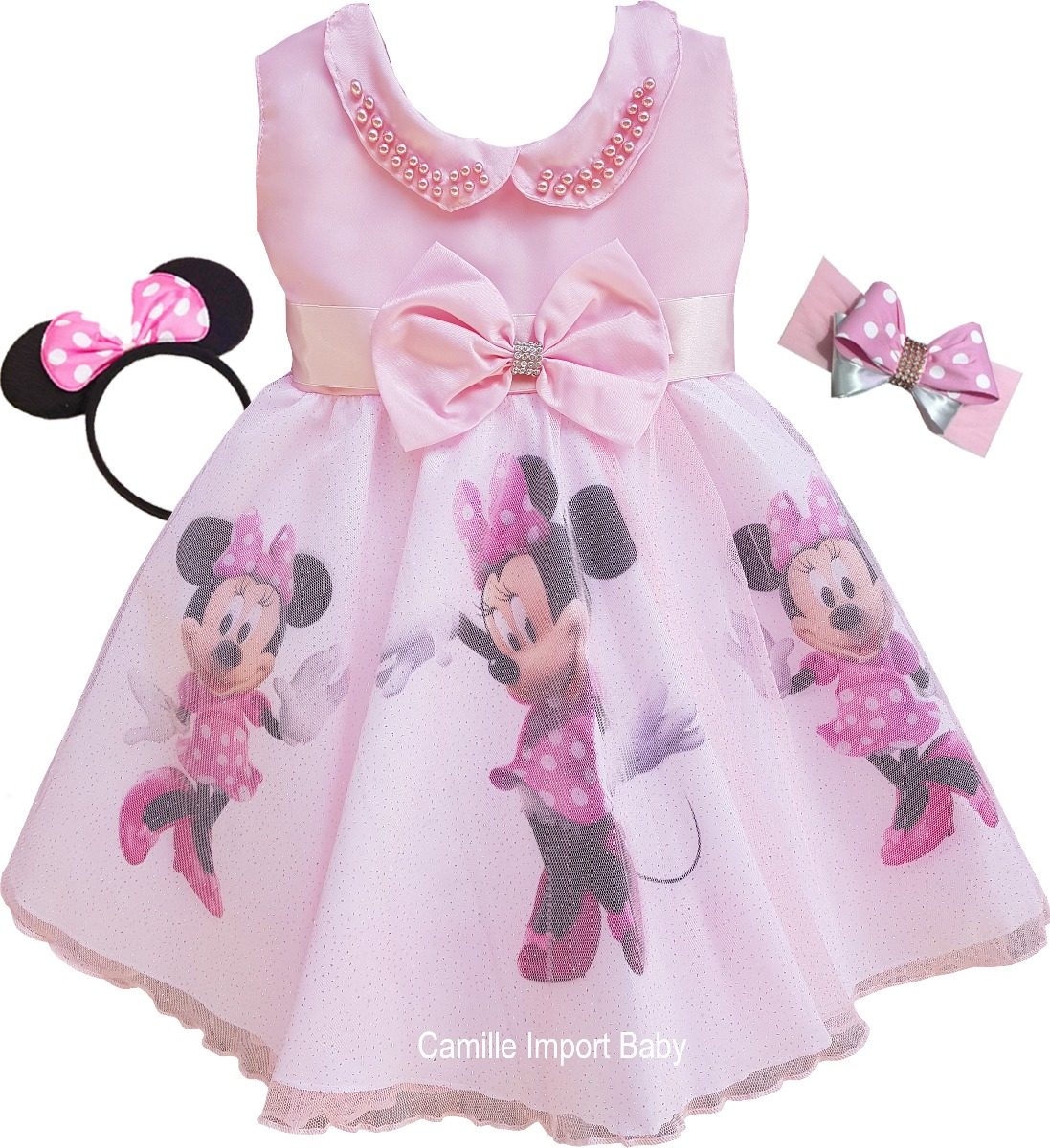 vestido minnie rosa simples