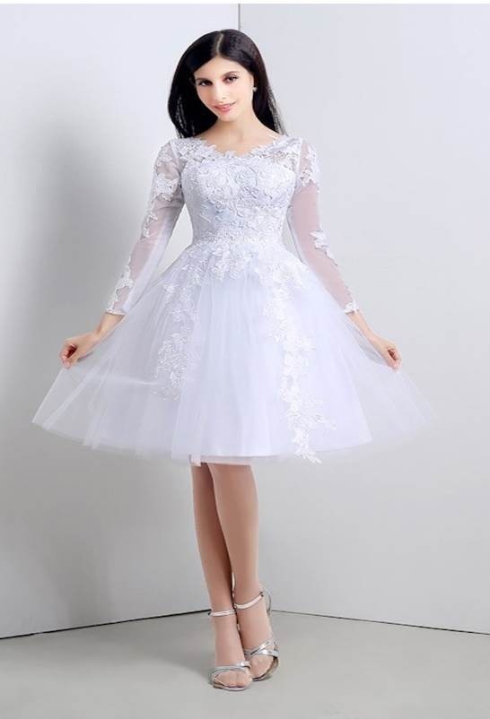 vestido de novia boda civil corto tul encaje elegante mangas