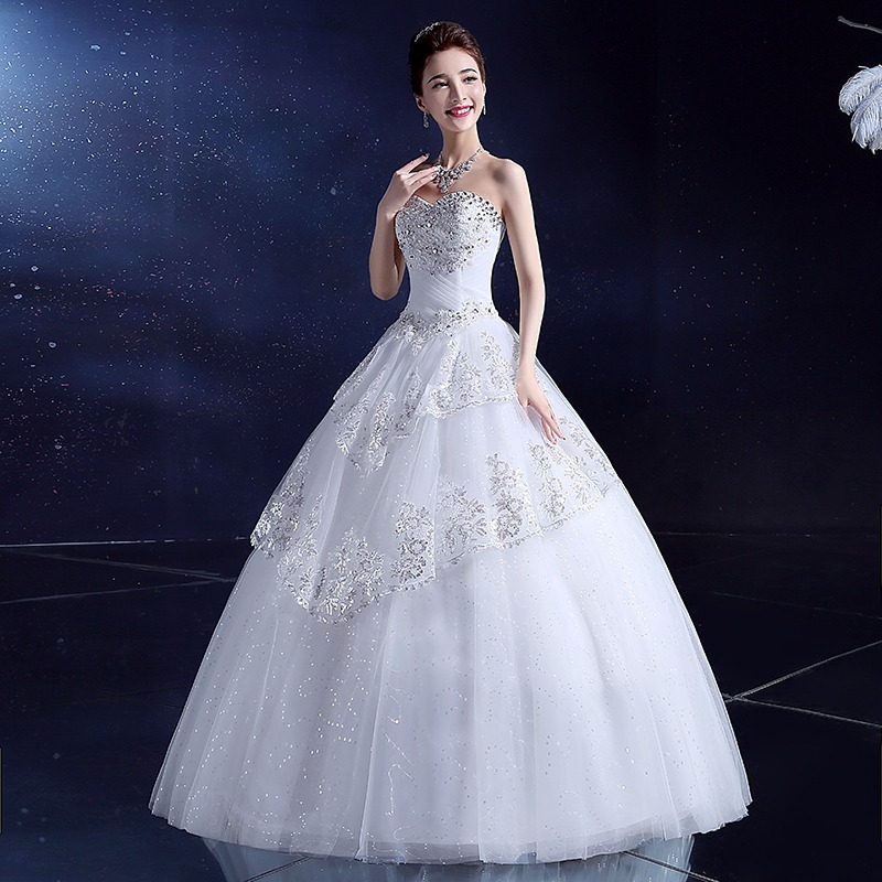 vestido novia económico strapless pedrería estilo princesa