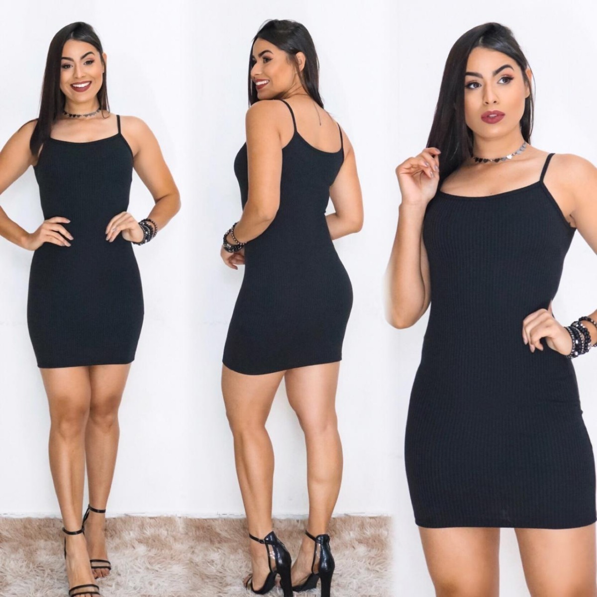 vestido tubinho preto canelado