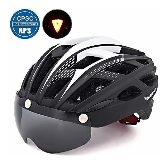 Casco de Bicicleta para Hombre Deporte Cascos para Adultos Casco de Bicicleta al Aire Libre Equipo con Visera Desmontable Gafas