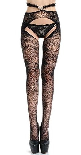 Vivilover Womens Fishnet Thigh-High Stockings Tights Suspender Pantyhose Stretchy Stockings Black