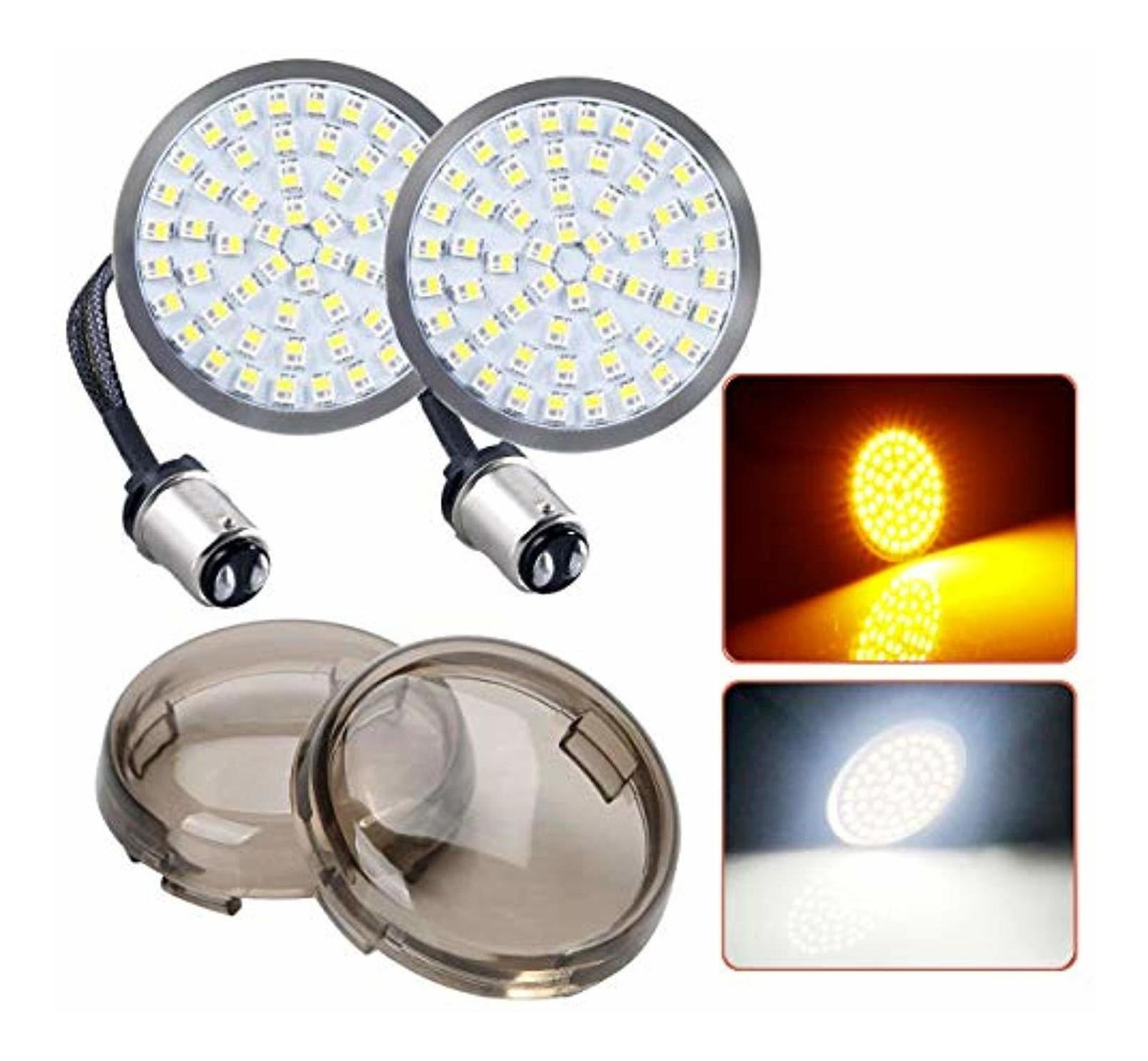 Bullet Style Front Turn Signal Amber//White Color 2 Smoked Lens Vouke Generation II 1157 Front Turn Signals with 54-SMD Amber White Color Chips for Harley Davidson 2 in 2 1157 Lights