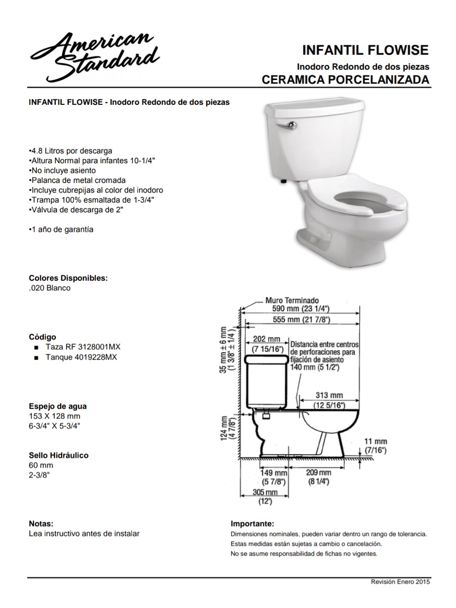 Wc Inodoro Infantil American Standar Blanco Con Asiento - $ 5,249.00 en