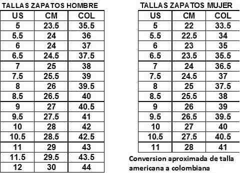 tabla de tallas asics mujer