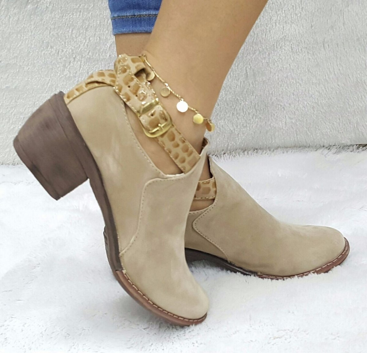 Zapato Tacón Bota Botin Texana Calzado Mujer Dama Beis Beige Zapato Tacón Bota Botin Texana Calzado Mujer Dama Beis Beige