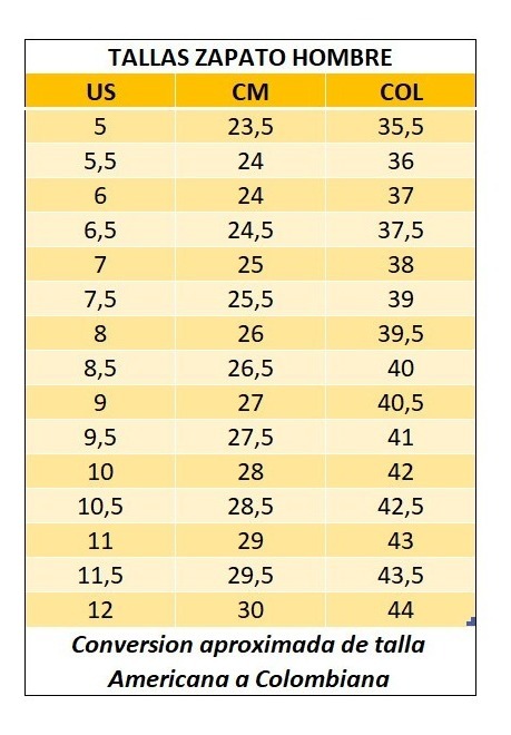 De Tallas Calzado Numeros Americanos En Tenis Zapatos Hombre