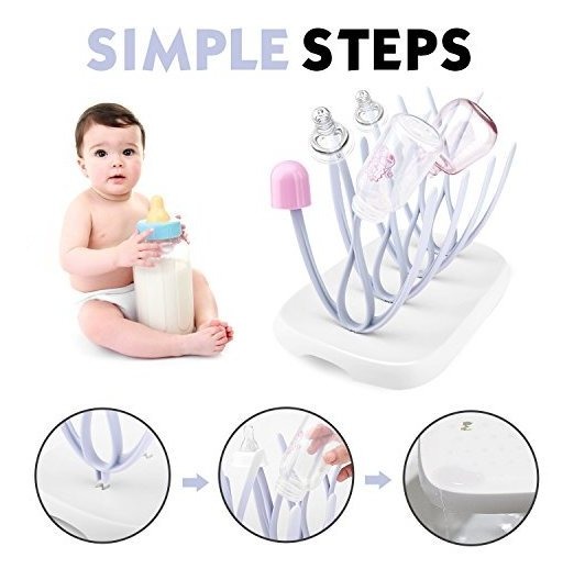 Zooawa Baby Bottle Drying Rack Purple /& White Removable Bottle Nipples Sippy Cups Countertop Dryer Rack Holder for Baby Toddler Infants BPA-Free